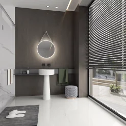 Miroir mural rond salle de bain lumineux LED suspendu, fontion chauffante anti-buée et lumière réglable, Diamètre 60 cm, 2884