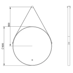Miroir mural rond salle de bain lumineux LED suspendu, fontion chauffante anti-buée et lumière réglable, Diamètre 60 cm, 2884