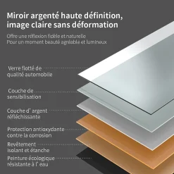 Miroir ovale LED 50x70 cm lumière dimmable 2700 6000 K, zone anti-buée et minuterie 60 min