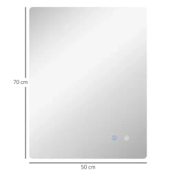 Miroir rectangulaire mural LED salle de bain - 70x50cm - 3 couleurs luminosité réglable tactile système antibuée blanc transparent