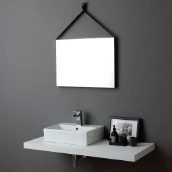 Miroir Rectangulaire 70X50 Cm Avec Cadre En Cuir Noir Design Moderne