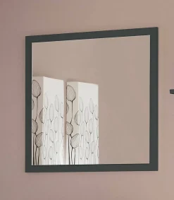 Miroir Rino, Miroir de salle de bain, 100% Made in Italy, 60x2h60 cm, Anthracite Brillant