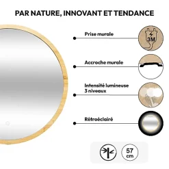 Miroir rond à led 57cm Bambou - 5Five