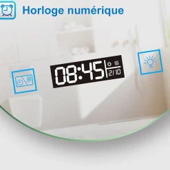 Miroir rond de salle de bain 80cm LED tricolore horloge + loupe + anti-buée + mémoire, AICA SANITAIRE