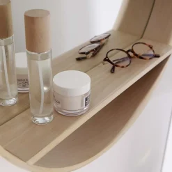 Miroir rond en chêne avec étagère 60 cm OBLO