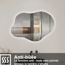 Miroir salle de bain asymétrique 80 x 55 cm LED Éclairage réglable en 3 couleurs + anti-buée + fonction mémoire AICA SANITAIRE