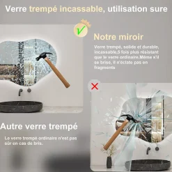 Miroir salle de bain asymétrique 80 x 55 cm LED Éclairage réglable en 3 couleurs + anti-buée + fonction mémoire AICA SANITAIRE