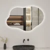 Miroir salle de bain asymétrique 100 x 66 cm LED Éclairage réglable en 3 couleurs + anti-buée + fonction mémoire AICA SANITAIRE