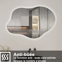Miroir salle de bain asymétrique 100 x 66 cm LED Éclairage réglable en 3 couleurs + anti-buée + fonction mémoire AICA SANITAIRE