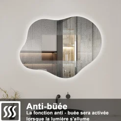 Miroir salle de bain asymétrique 90 x 68 cm LED Éclairage réglable en 3 couleurs + anti-buée + fonction mémoire AICA SANITAIRE