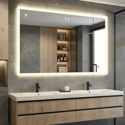 Miroir Salle de Bain avec Eclairage 120x70, Miroir LED avec Tactile et Fonction Anti-buée, Systeme Couleur DUAL LED