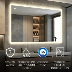 Miroir Salle de Bain avec Eclairage 120x70, Miroir LED avec Tactile et Fonction Anti-buée, Systeme Couleur DUAL LED