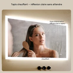 Miroir Salle de Bain avec Eclairage 120x70, Miroir LED avec Tactile et Fonction Anti-buée, Systeme Couleur DUAL LED
