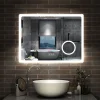 Miroir salle de bain bluetooth + loupe + horloge + tricolore + anti-buée 80x60cm dimmable,mémoire,tactile,led, AICA SANITAIRE
