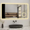 Miroir salle de bain bluetooth + loupe + horloge + tricolore + anti-buée 80x60cm dimmable,mémoire,tactile,led, AICA SANITAIRE