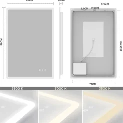 Miroir salle de bain BOLEO 80 x 120 cm LED lumineux 2100 lms anti-buée + réglage intensité & couleur - Saniverre