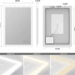 Miroir salle de bain BOLEO 60 x 80 cm LED lumineux 2100 lms anti-buée + réglage intensité & couleur - Saniverre
