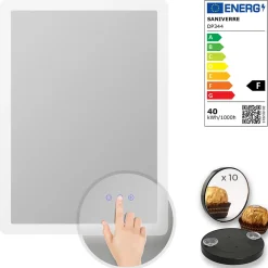 Miroir salle de bain BOLEO 60 x 80 cm LED lumineux 2100 lms anti-buée + réglage intensité & couleur - Saniverre