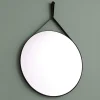 Miroir Salle De Bain Design Avec Cadre En Cuir Noir Diamètre 60 Cm