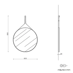 Miroir Salle De Bain Design Avec Cadre En Cuir Noir Diamètre 60 Cm