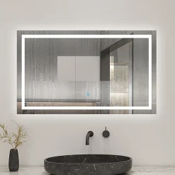 Miroir salle de bain led anti-buée, avec éclairage LED 80 x 60cm réversible, IP44 commande par effleurement, AICA SANITAIRE