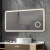 Miroir salle de bain LED 90x60cm anti buée avec cadre en aluminium doré et loupe x3 LB-4685G