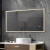 Miroir salle de bain LED 90x60cm anti buée avec cadre doré LB-126080G