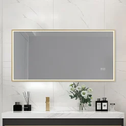 Miroir salle de bain LED 90x60cm anti buée avec cadre doré LB-126080G