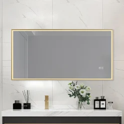 Miroir salle de bain LED 90x60cm anti buée avec cadre doré LB-126080G