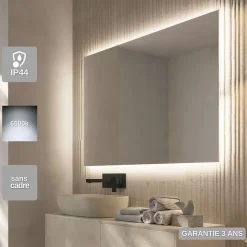 Miroir Salle de Bain LED Rétro-Éclairé (6500K) - 120x80cm - Verre Sécurité 5mm - SUECIA LEDIMEX