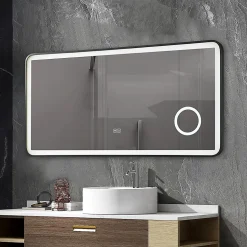 Miroir salle de bain LED 120x60cm anti buée avec cadre en aluminium noir et loupe x3 LB-4685B