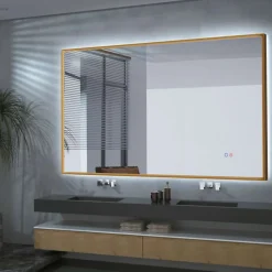 Miroir Salle de Bain LED Réglable 120x80cm - Or Brossé - Commandes Tactiles & Anti-Buée - CALIFORNIA LEDIMEX