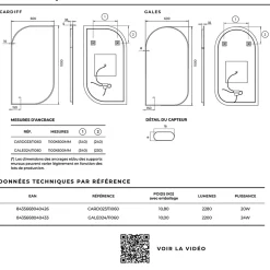Miroir Salle de Bain LED Rétro-éclairé (3000K) - 60x110cm - Anti-Buée & Détecteur de Mouvement - CARDIF LEDIMEX