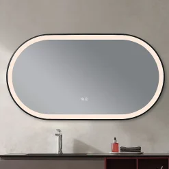 Miroir salle de bain LED ovale 110x60cm anti buée avec cadre en aluminium noir- LuxuryBain