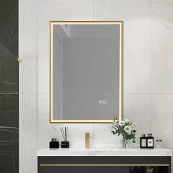 Miroir salle de bain LED 60x80cm anti buée avec cadre doré LB-126080G