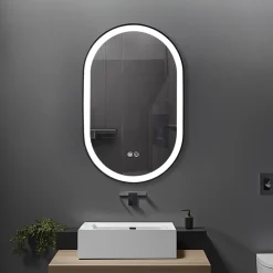 Miroir salle de bain LED ovale 50x80cm anti buée avec cadre en aluminium noir- LuxuryBain