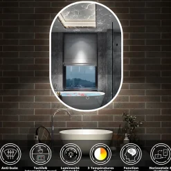 Miroir salle de bain LED 45x90cm tricolore + anti-buée + dimmable + mémoire, AICA SANITAIRE