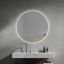 Miroir salle de bain LED rond 80cm anti buée avec cadre doré LB-4647GA