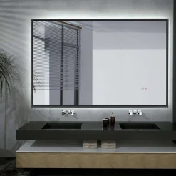 Miroir Salle de Bain LED Réglable 120x80cm - Noir Mat - Commandes Tactiles & Anti-Buée - CALIFORNIA LEDIMEX