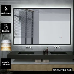 Miroir Salle de Bain LED Réglable 120x80cm - Noir Mat - Commandes Tactiles & Anti-Buée - CALIFORNIA LEDIMEX