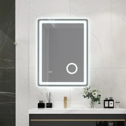 Miroir salle de bain LED 60x80cm anti buée avec LED 3 couleurs et loupe x3 LB-3612