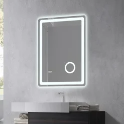 Miroir salle de bain LED 60x80cm anti buée avec LED 3 couleurs et loupe x3 LB-3612