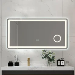 Miroir salle de bain LED 120x60cm anti buée avec LED 3 couleurs et loupe x3 LB-3612