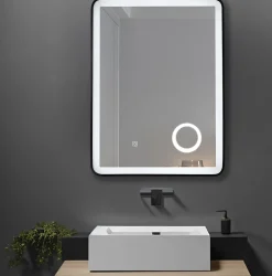 Miroir salle de bain LED 60x80cm anti buée avec cadre en aluminium noir et loupe grossissante x3 LuxuryBain