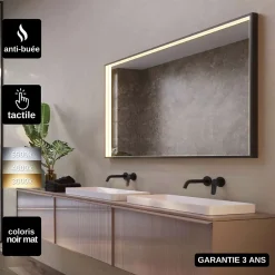 Miroir Salle de Bain LED Réglable 80x100cm - Noir Mat - Anti-Buée & Détecteur de Mouvement - ABILITY LEDIMEX