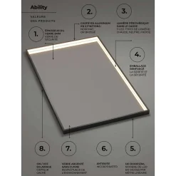 Miroir Salle de Bain LED Réglable 80x100cm - Noir Mat - Anti-Buée & Détecteur de Mouvement - ABILITY LEDIMEX