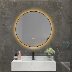 Miroir salle de bain LED rond 80cm anti buée avec cadre noir LB-4647BA