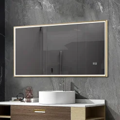 Miroir salle de bain LED 120x60cm anti buée avec cadre doré LB-126080G