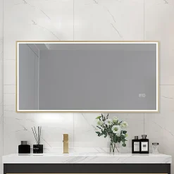 Miroir salle de bain LED 120x60cm anti buée avec cadre doré LB-126080G