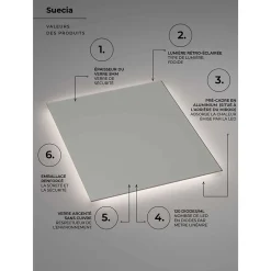 Miroir Salle de Bain LED Rétro-Éclairé (6500K) - 80x80cm - Verre Sécurité 5mm - SUECIA LEDIMEX